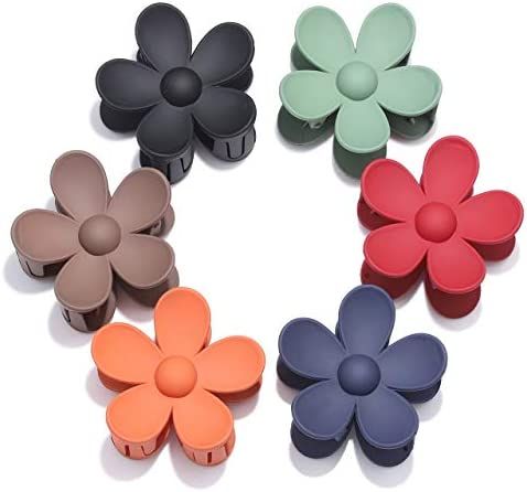 Big Hair Claw Clips Matte Flower Hair Clips Non Slip Cute Hair Catch Barrettes Jaw Clamps 6 Colors f | Amazon (US)