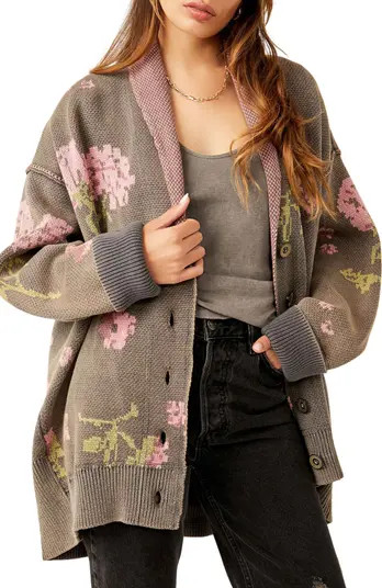 Chamomile Pattern Longline Cotton Cardigan | Nordstrom