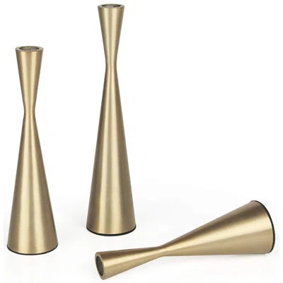 Brass Gold Taper Candlestick Holders Metal Candle Holders Set Of 3 Table Mantel Decorative Candle Stand (Gold) | Wayfair North America