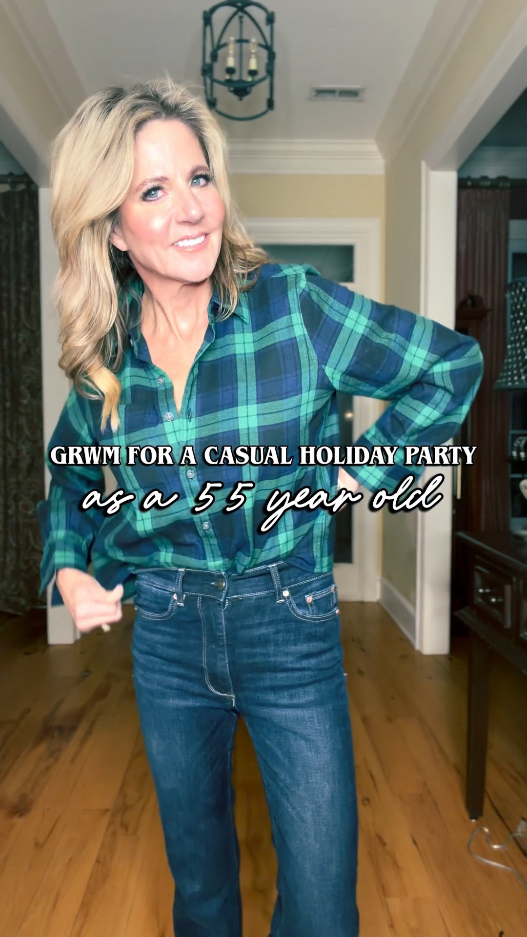You won’t believe the price on this adorable plaid flannel shirt!  It’s so cute for your casual get togethers!  

Of course I paired it with leopard (a neutral in my book!). You can wear this top with dark rinse denim, regular colored denim or black.  It’s so versatile.

I added bright blue jewelry to bring out the royal blue in the shirt, and was excited when I realized my jacket had a blue lining.   And I thought this blue & green tote with the brown strap brought it all together!  

I’m in the XS/S in the top, XS in the belt, 25 in the jeans, and S in the jacket. The shoes run TTS (I wear a 9 and they fit me perfectly).

#LTKgrwm #LTKHoliday #LTKOver40
