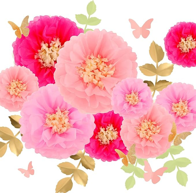 Fonder Mols Tissue Paper Flowers Tissue Pom Poms Blooms Pink for Girl Baby Shower, Nursery Decor,... | Amazon (US)