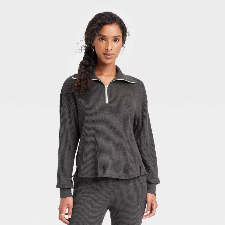 Women's Waffle Knit Quarter Zip Sweatshirt - Universal Thread™ | Target