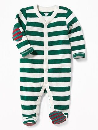 Old Navy Baby Striped Thermal-Knit Footed One-Piece For Baby Green Stripe Size 0-3 M | Old Navy US