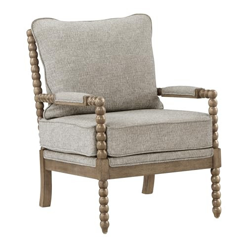 OSP Home Furnishings Fletcher Spindle Accent Chair with Rustic Brown Finish, Fog Beige Upholstery | Amazon (US)