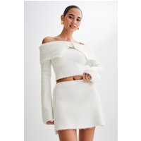 Baxter Off Shoulder Fluffy Knit Top - Ivory | MESHKI US