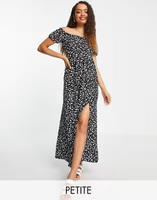 Miss Selfridge Petite shirred bardot maxi dress | ASOS (Global)