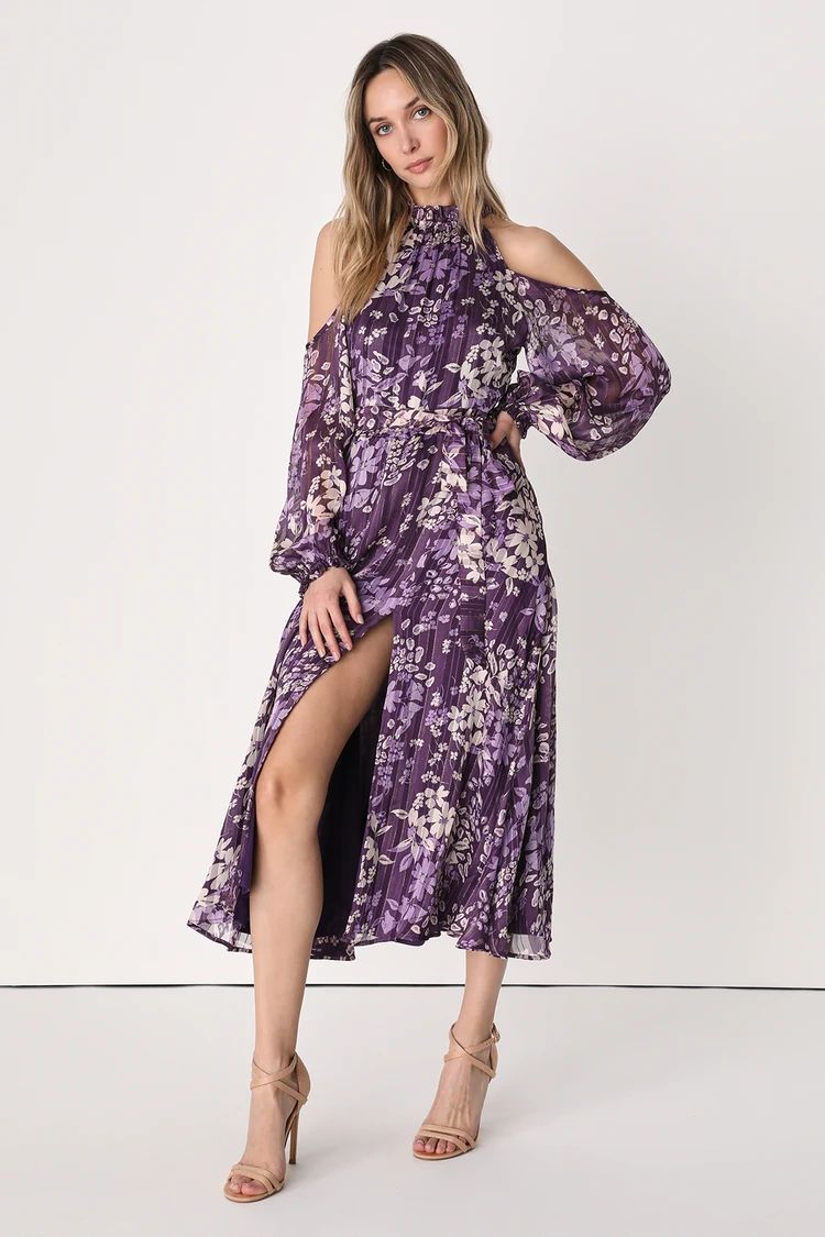 Storybook Sweetheart Purple Floral Cold-Shoulder Midi Dress | Lulus (US)