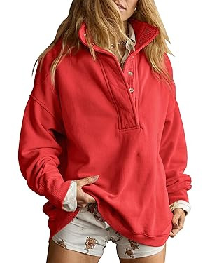 Gacaky Sweatshirt for Women Oversized Casual Long Sleeve Button Henley Neck Pullover Tops Fashion... | Amazon (US)