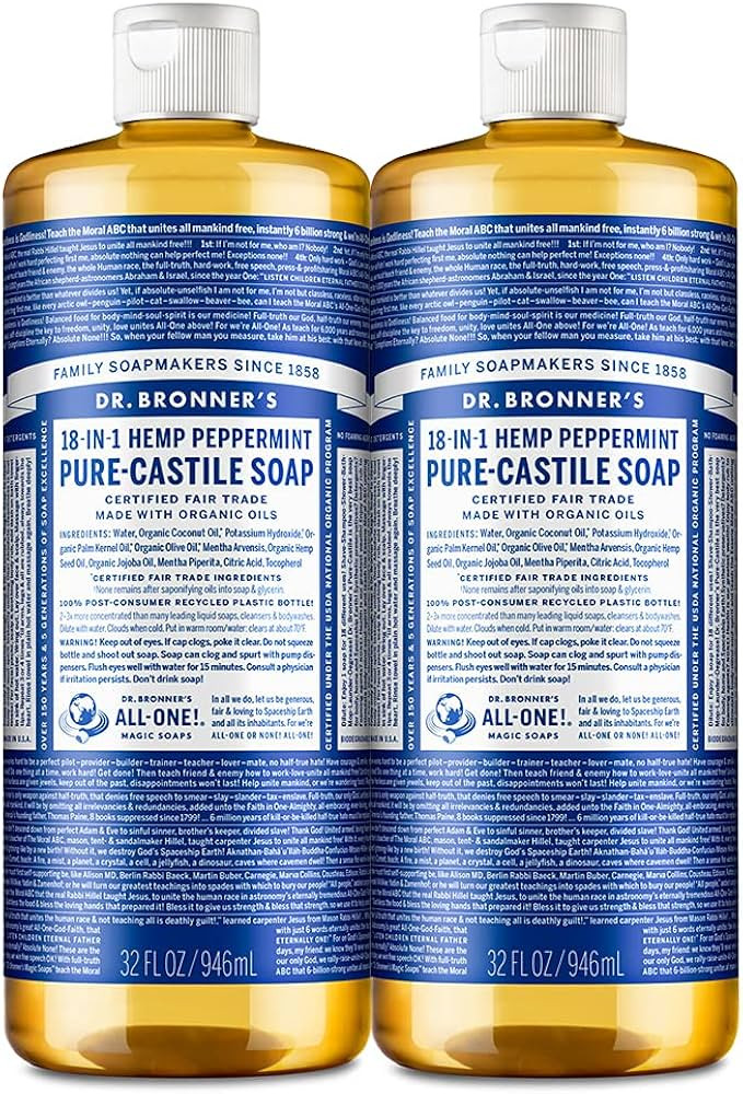 Dr. Bronner’s - Pure-Castile Liquid Soap (Peppermint, 946 mL, 2-Pack) - Made with Organic Oils,... | Amazon (CA)