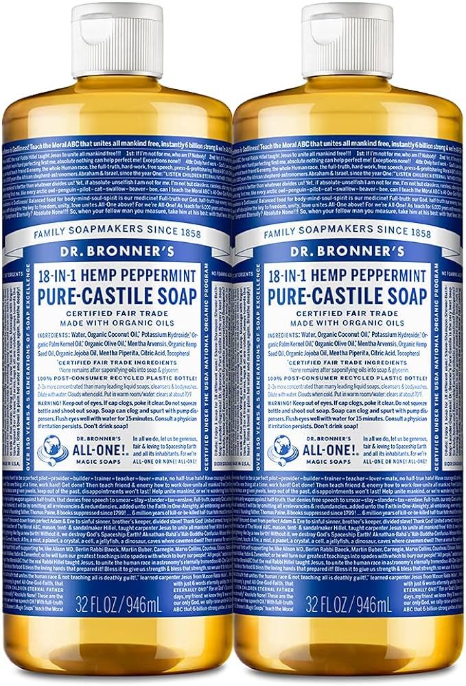 Dr. Bronner's - Pure-Castile Liquid Soap (Peppermint, 32 ounce, 2-Pack) - Made with Organic Oils,... | Amazon (US)
