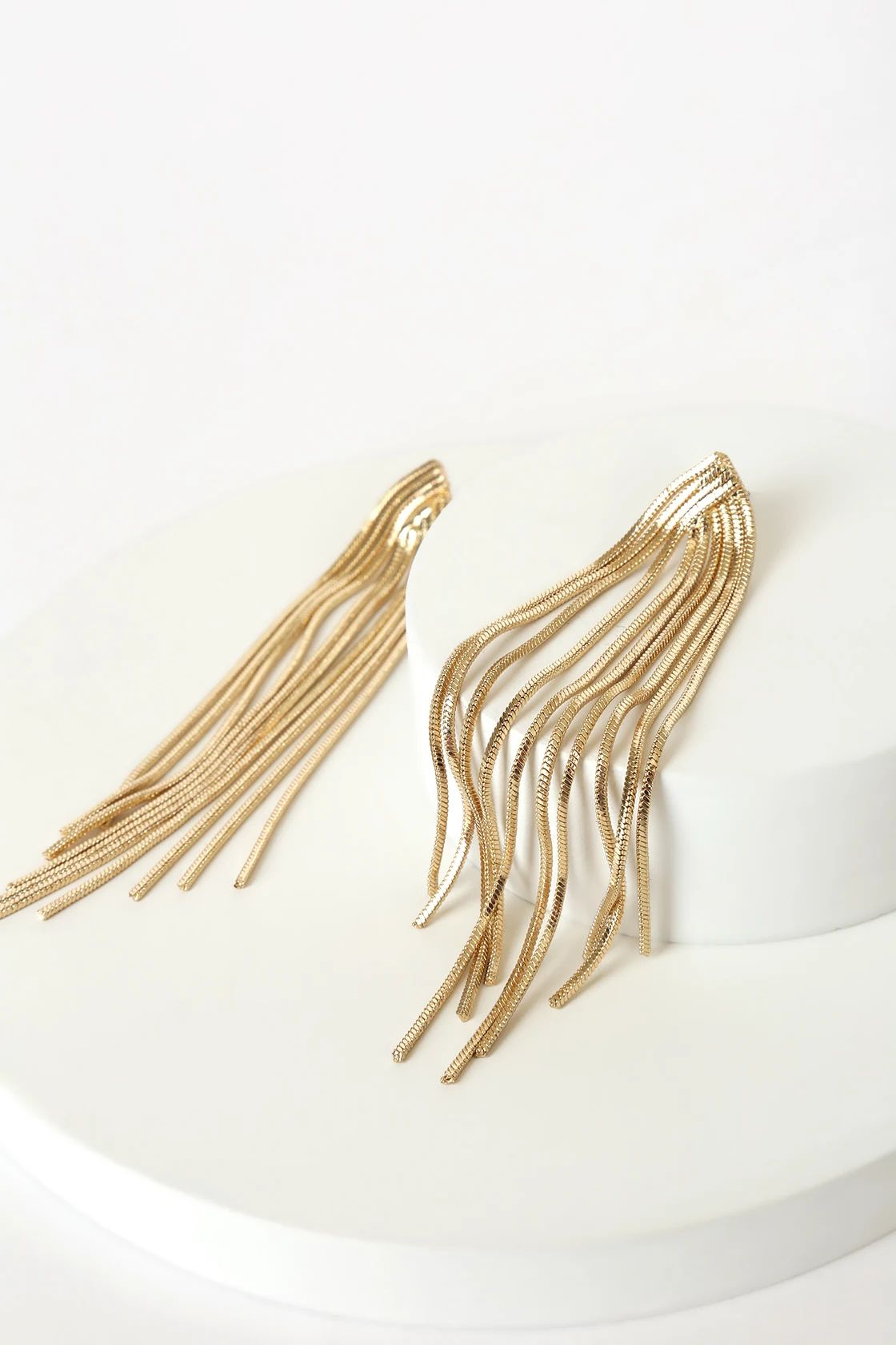 See Me Glowing Gold Fringe Drop Earrings | Lulus