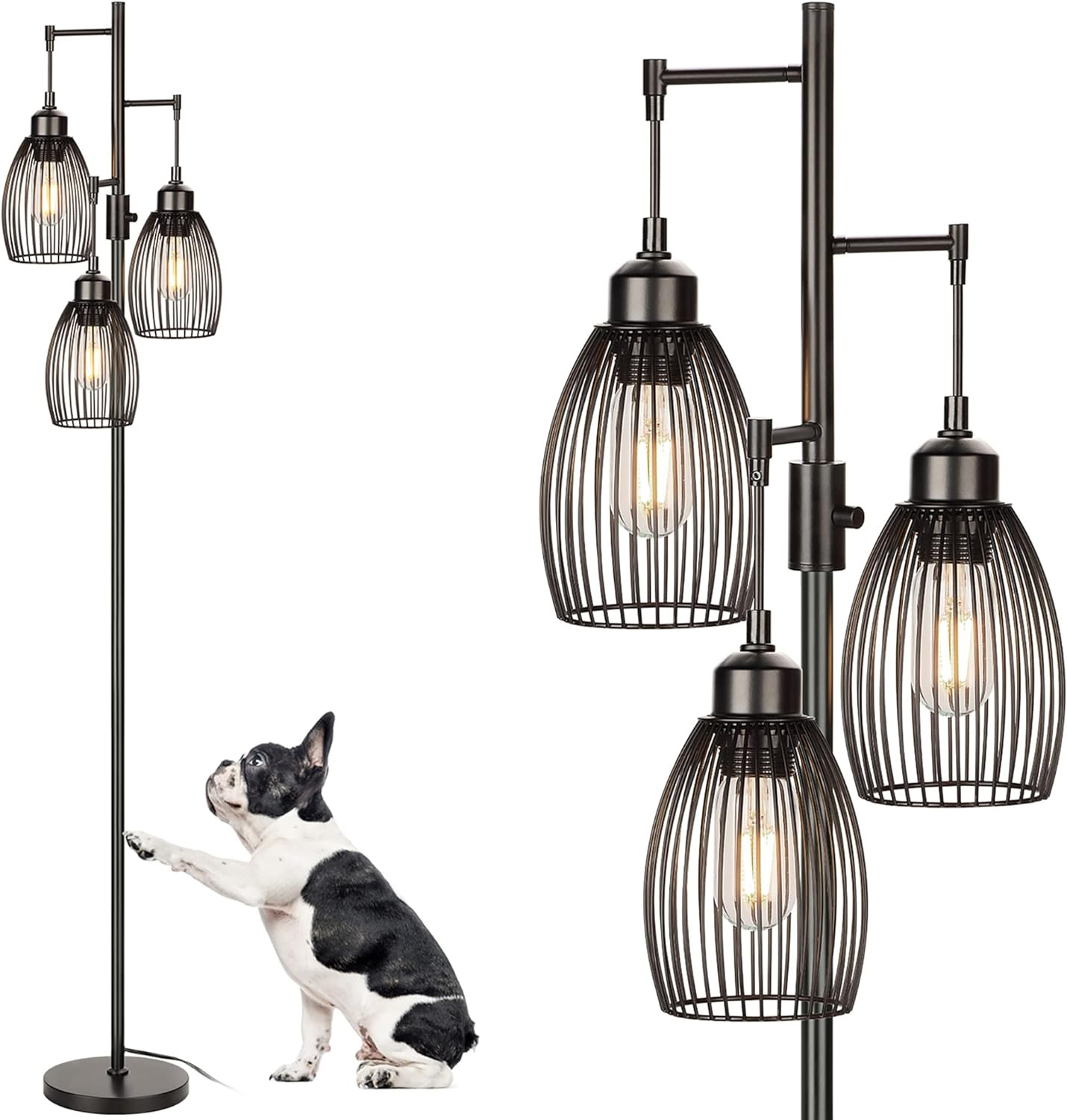 68’’ Dimmable Floor Lamp, 3 x 800LM LED Edison Bulbs Included, Industrial Floor Lamps for Liv... | Amazon (US)