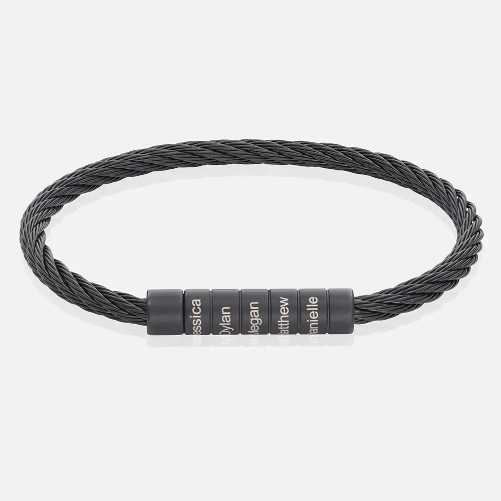 Engraved Twisted Cable Men Bracelet in Black Stainless Steel | Theo Grace