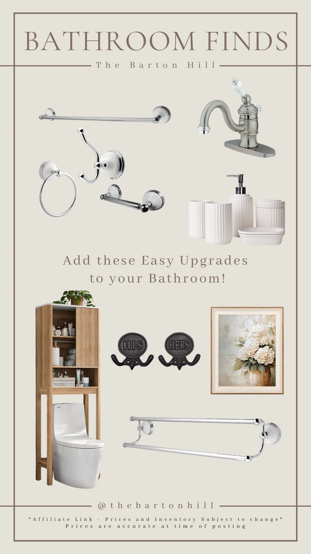 Here’s a roundup of the easiest, prettiest upgrades that make it look like you tried way harder than you actually did. From vintage-style faucets to “His & Hers” hooks that settle the towel debate — it’s all linked on my LTK.

Your bathroom glow-up starts now.

Shop it here → @thebartonhill
#bathroomupgrade #amazonhomefinds #smallbathroomideas #ltkhome #bathroomrefresh #canadiancontentcreator

#LTKstyletip #LTKcanada #LTKsummer