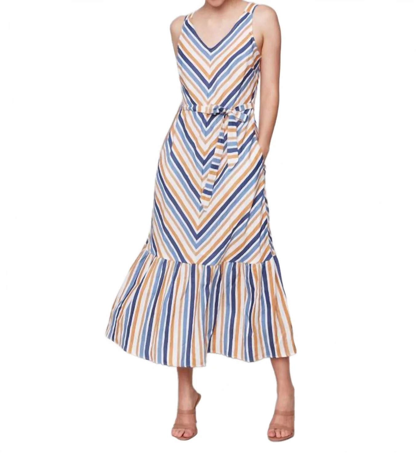 Striped Woven Maxi Dress In Denim | Shop Simon