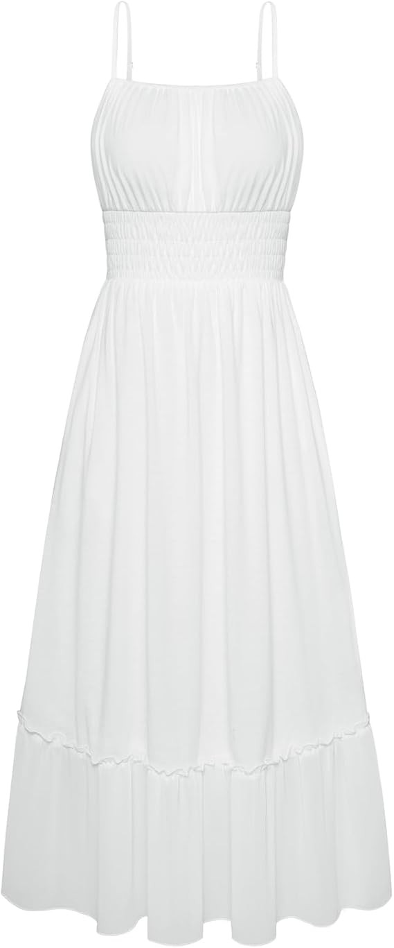 GRACE KARIN Womens 2025 Summer Dress Casual Sleeveless Spaghetti Strap Smocked Ruffle Beach Long ... | Amazon (US)