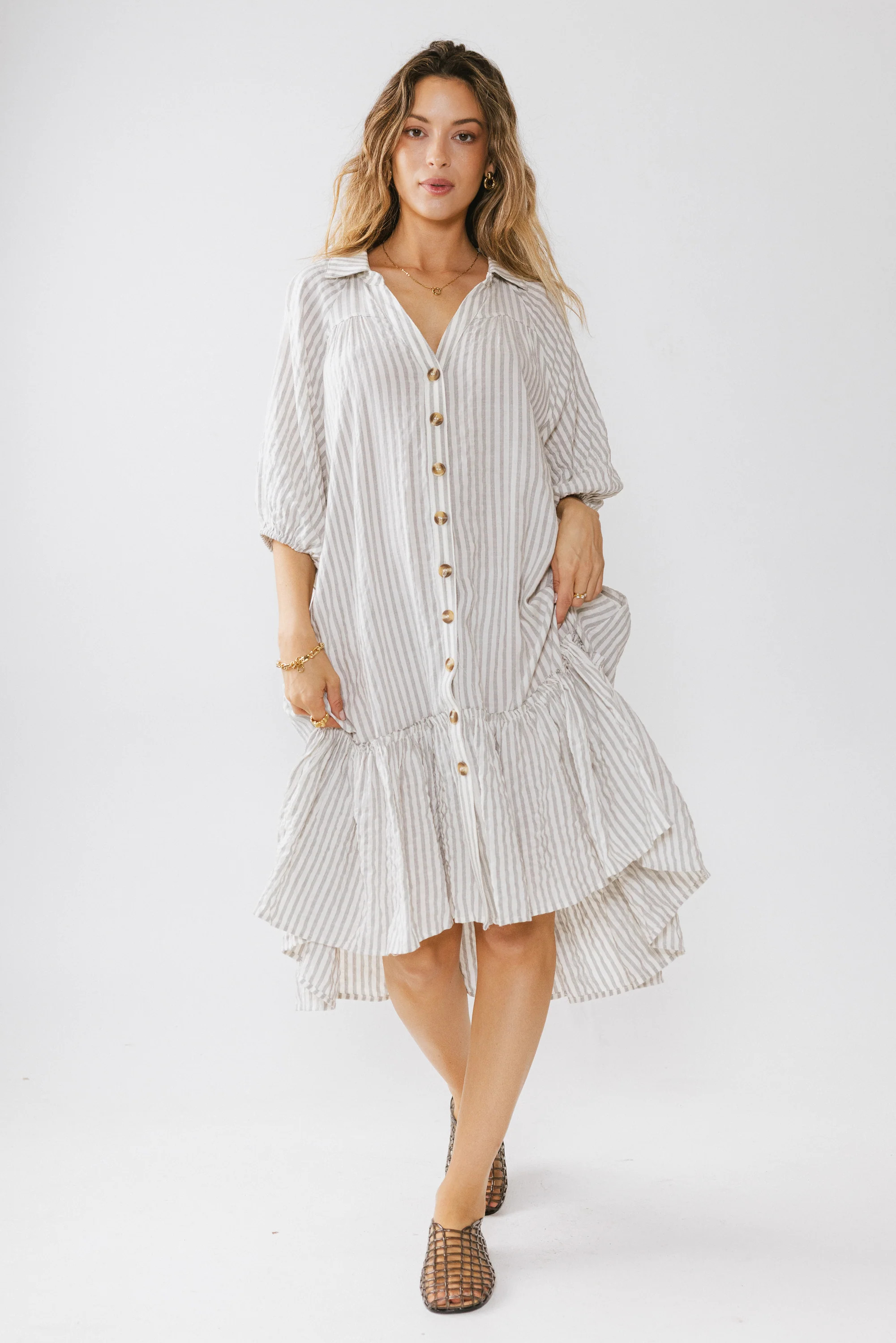 Theo Striped Midi Dress in Grey - FINAL SALE | Böhme US