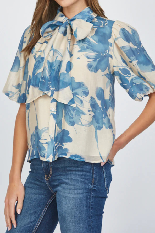 Catherine Neck Tie Lantern Sleeve Blouse | MTT Collective