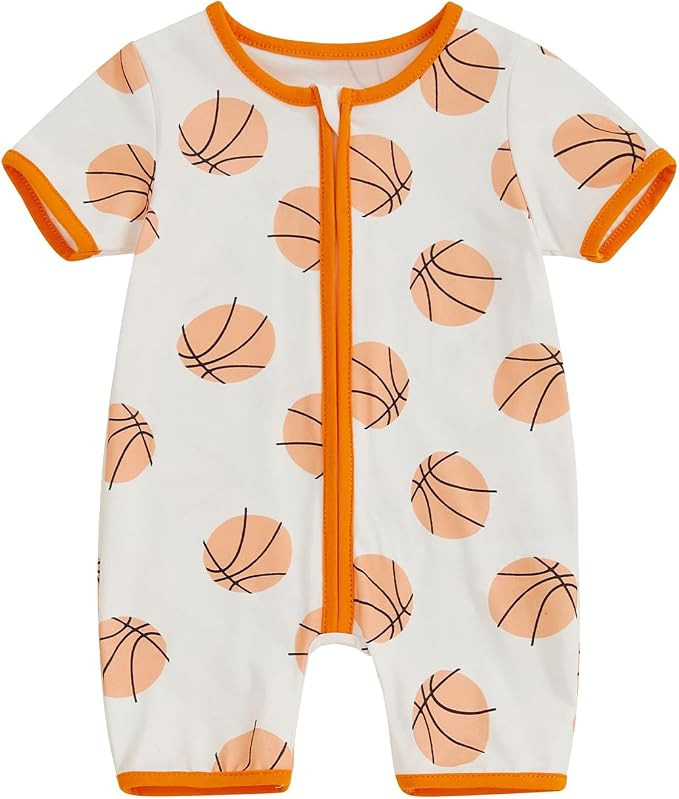 Newborn Infant Baby Boy Game Day Outfit Short Sleeve Basketball Jumpsuit One Piece Summer Zipper ... | Amazon (US)
