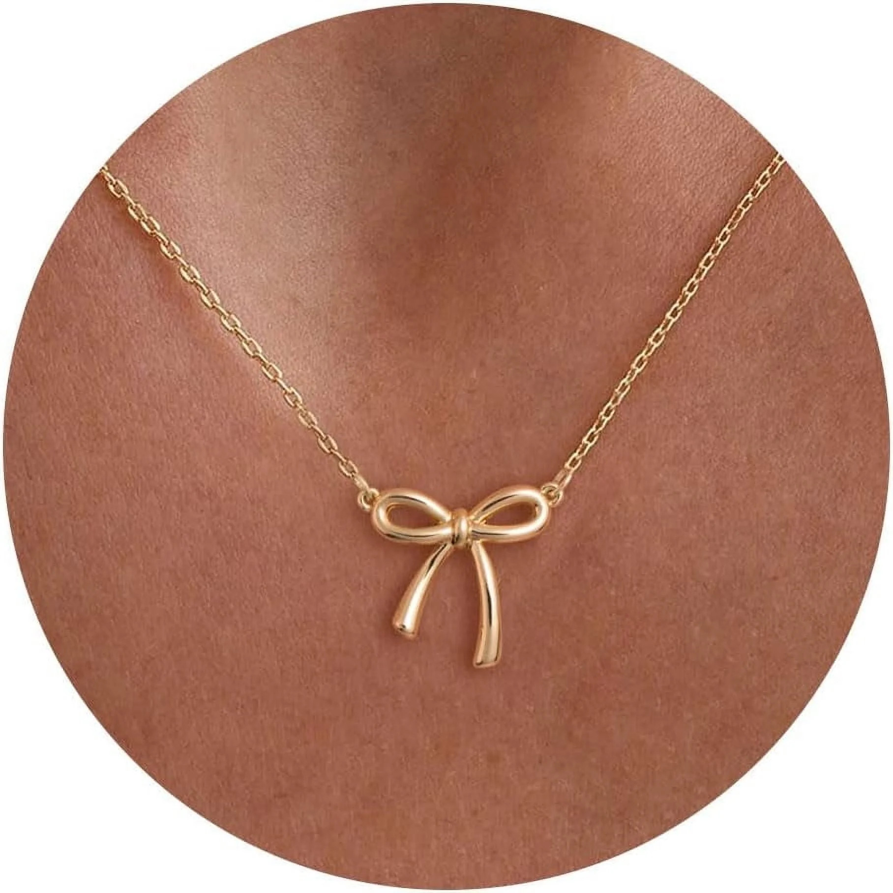 Gold Necklace for Women - Bow Necklace 14K Gold Plated Dainty Cubic Zirconia Bow Necklace Small B... | Walmart (US)