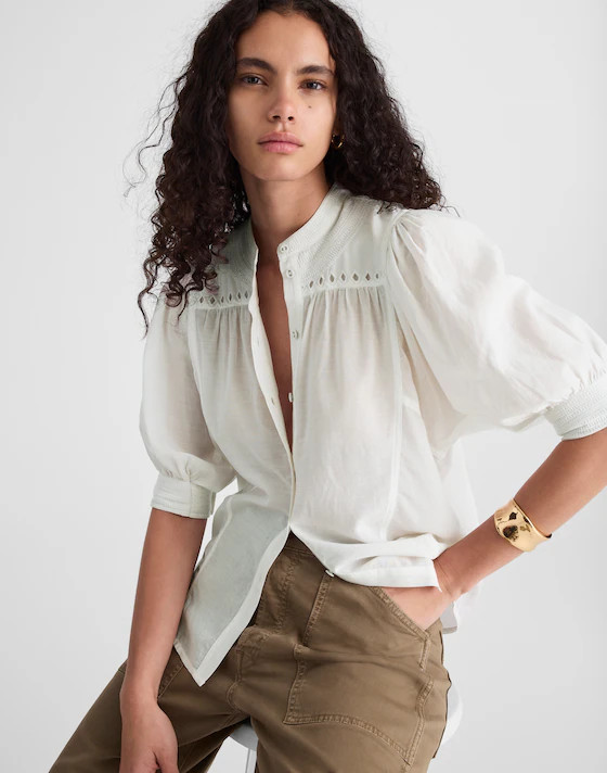 Puff-Sleeve Band-Collar Shirt | Madewell