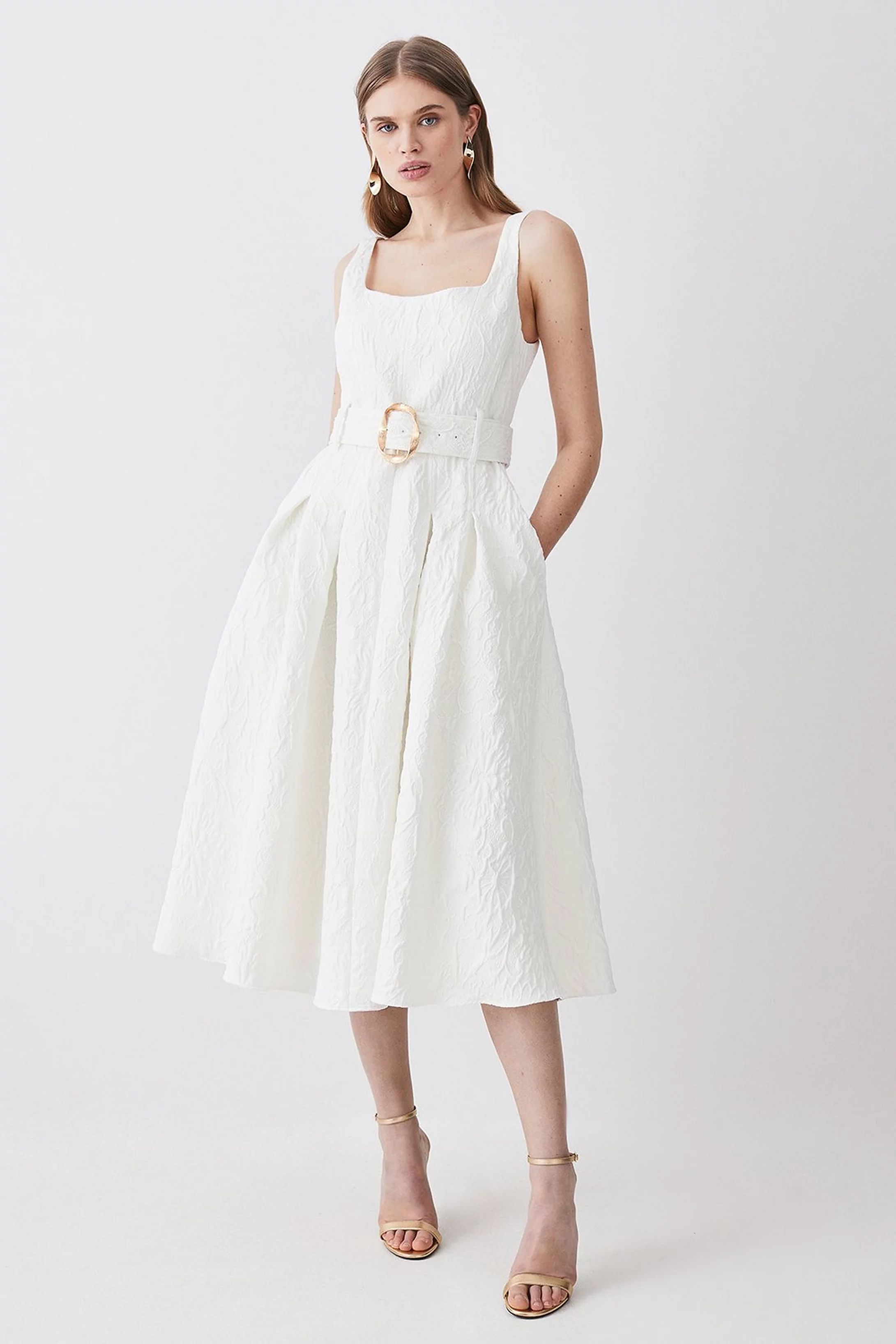 Jacquard Belted Midi Dress | Karen Millen US