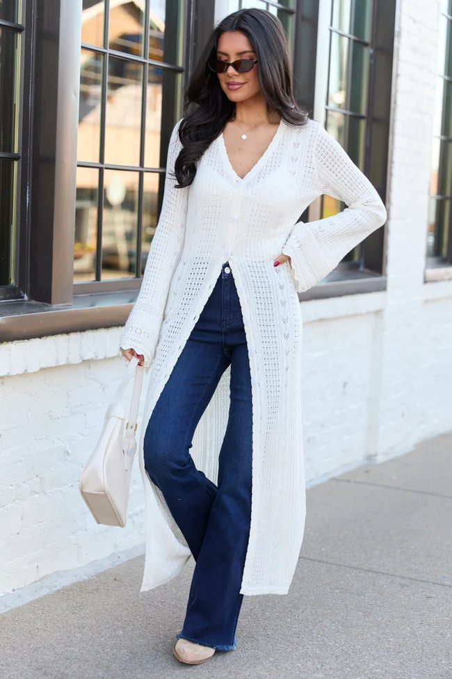 Campbell Ivory Knit Maxi Cardigan SALE | Pink Lily