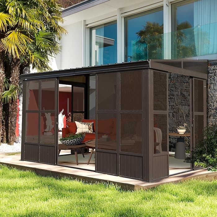 Domi 10x14FT Wall Mounted Sunroom 4 Season, Small Patio Solarium with 3 Sliding Double Doors, Enc... | Amazon (US)