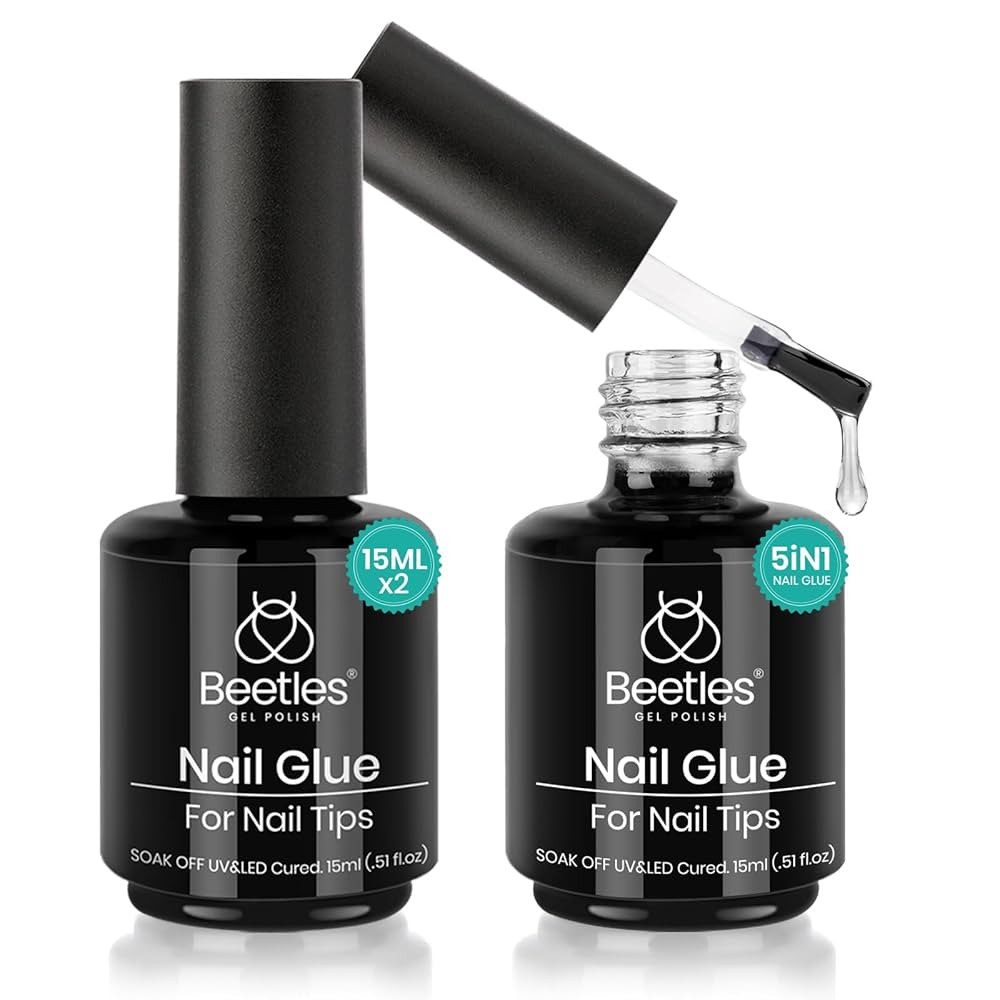 beetles Gel Polish 2 Pcs 15ml Nail Glue Kit for Acrylic Nails, 5 in 1 Super Strong Brush in Nail ... | Amazon (US)