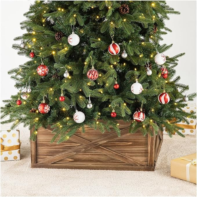 Glitzhome Natural Wooden Tree Collar Christmas Tree Skirt Tree Box Tree Stand Cover, 22" L | Amazon (US)