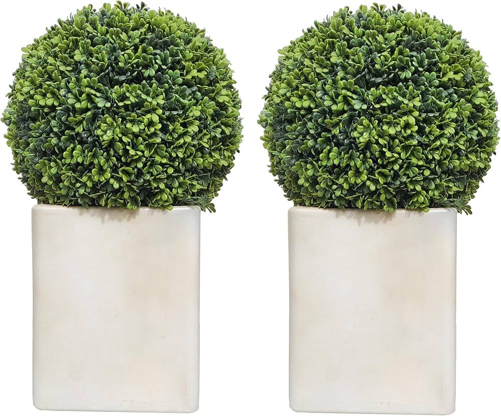 SEVENLOVE 2 Pack Artificial Topiary with Pot Lights, 20" Potted Boxwood Tree Topiary Ball Artific... | Amazon (US)