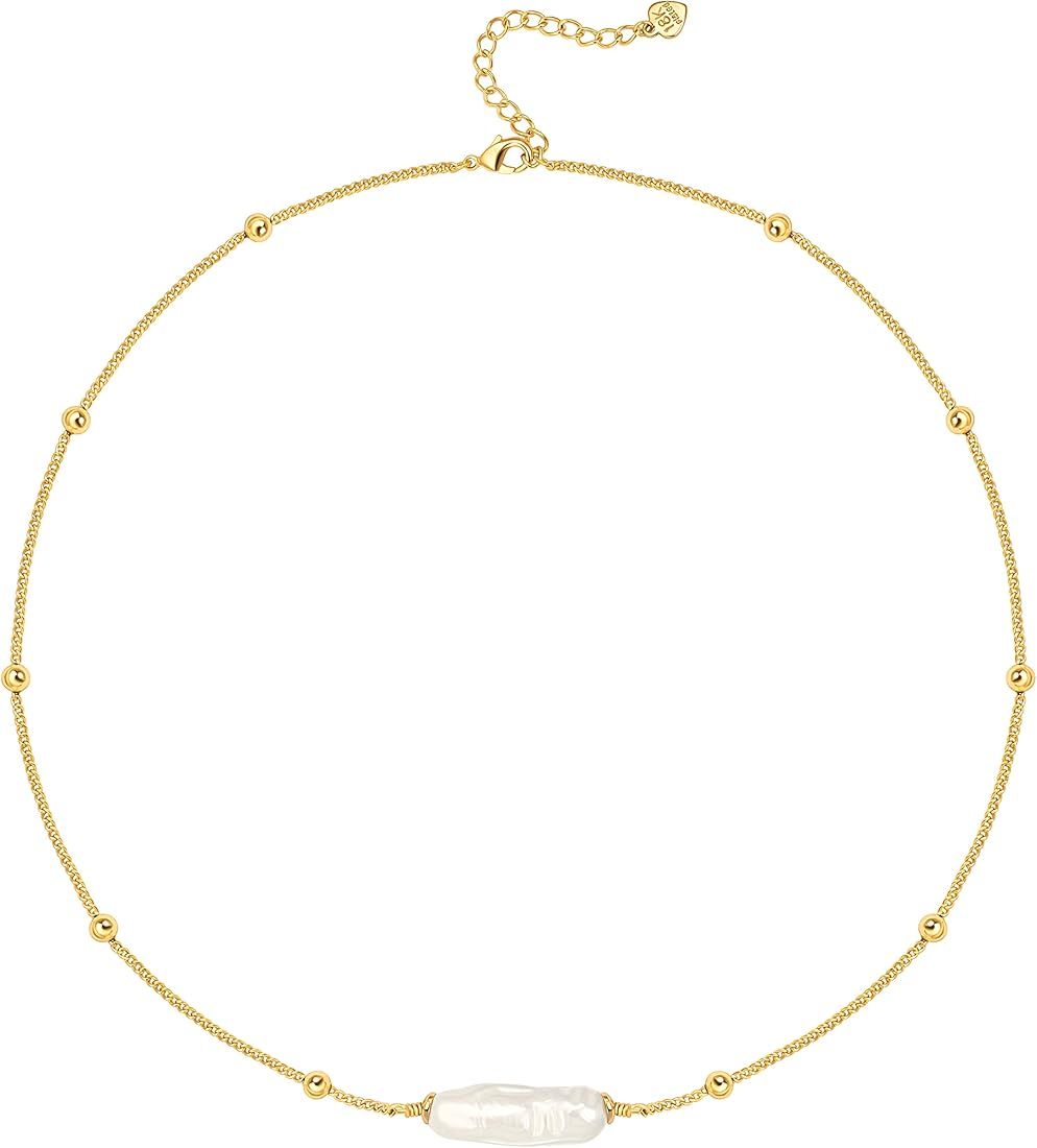 SOFYBJA 18k Gold Chain Choker Dainty Turquoise Beads Bar Necklace for Women Handmade Gemstone Jew... | Amazon (US)