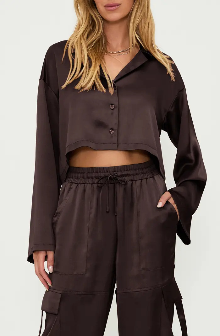 Beach Riot Vella Satin Crop Button-Up Shirt | Nordstrom | Nordstrom
