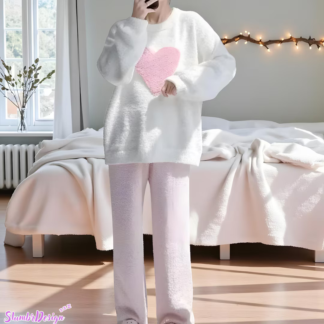 Soft Fleece Heart Pajama Set: Cozy Plush Loungewear | Etsy (US)