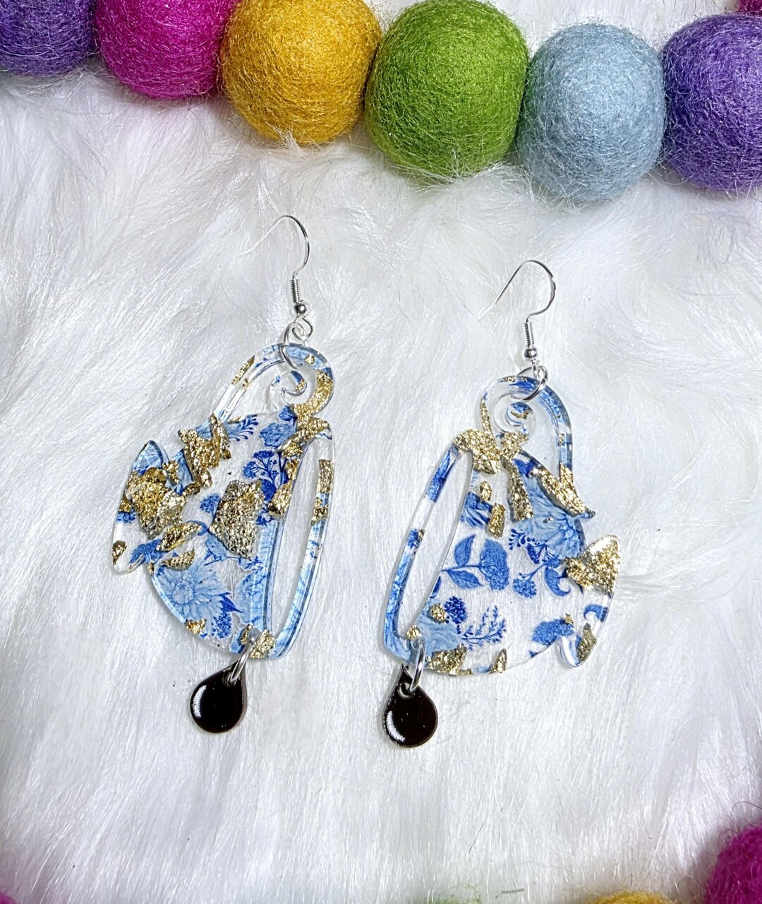 Spill the Tea Earrings, Coffee Cup Earrings, Tea Earrings, Chinoiserie Iridescent Gold Flake Conf... | Etsy (US)
