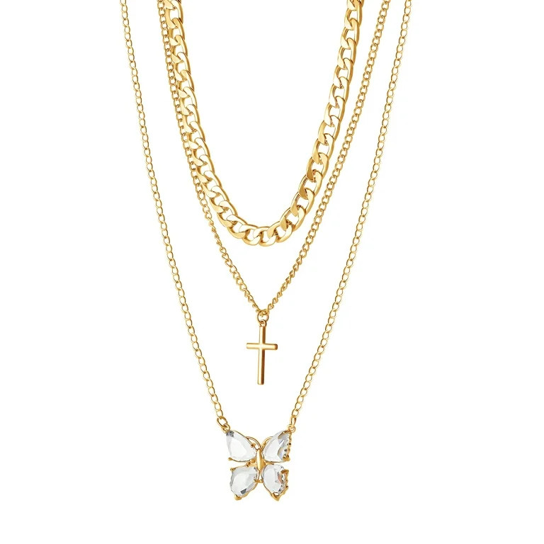 Jessica Simpson Women's Butterfly and Cross Layered Necklace - Walmart.com | Walmart (US)