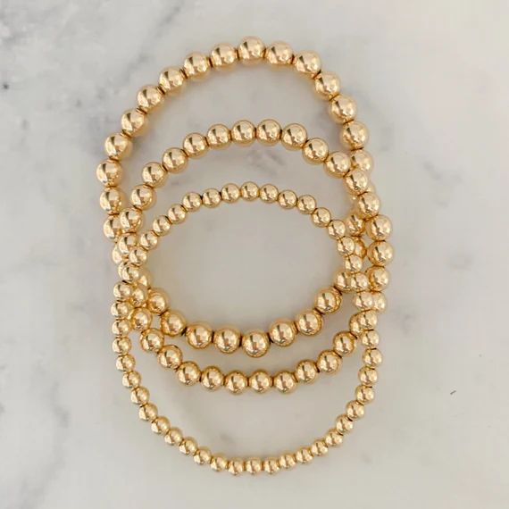 SOLID 14k gold beaded bracelet pack | Etsy (US)