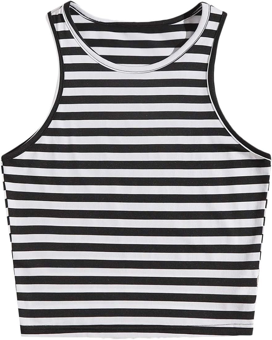 Milumia Women's Casual Striped Crewneck Sleeveless Workout Gym Jogging Tank Top | Amazon (US)