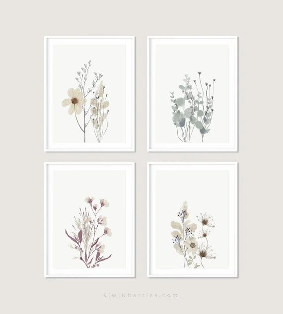 Set of 4 Botanical Prints Wildflowers Art Prints Farmhouse - Etsy | Etsy (US)