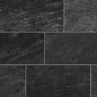 Corso Italia Alpe Black 12 in. x 24 in. Quartzite Stone Look Porcelain Floor and Wall Tile (15.50... | The Home Depot