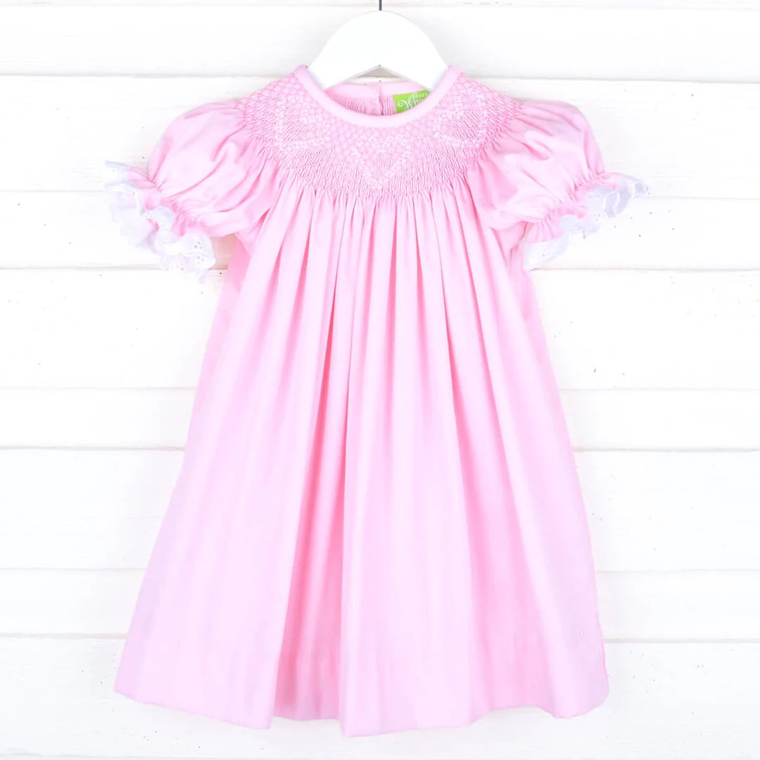 Bullion Heart Smocked Pink Bishop Dress | Classic Whimsy