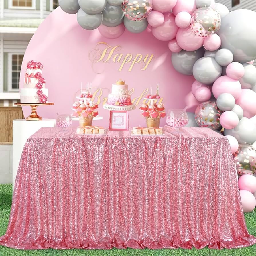 Blush Pink Sequin Tablecloth 60x102 Inch Sparkly Rectangle Glitter Table Linen for Wedding Birthd... | Amazon (US)