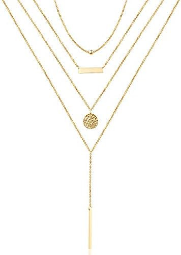 Turandoss Dainty Layered Choker Necklace, Handmade Y Pendant Necklace Multilayer Bar Disc Necklac... | Amazon (US)
