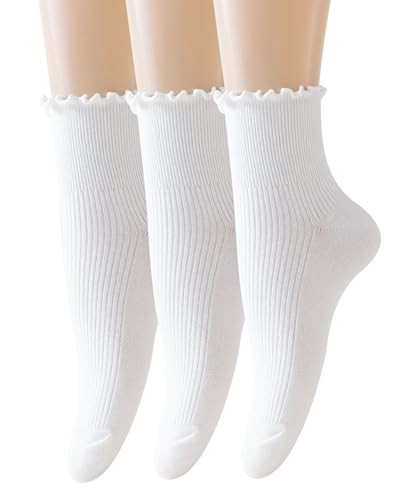 Cute Ruffle Ankle Socks for Women - Soft Cotton Knit Lettuce Low Cut Frilly Crew Socks | Amazon (US)