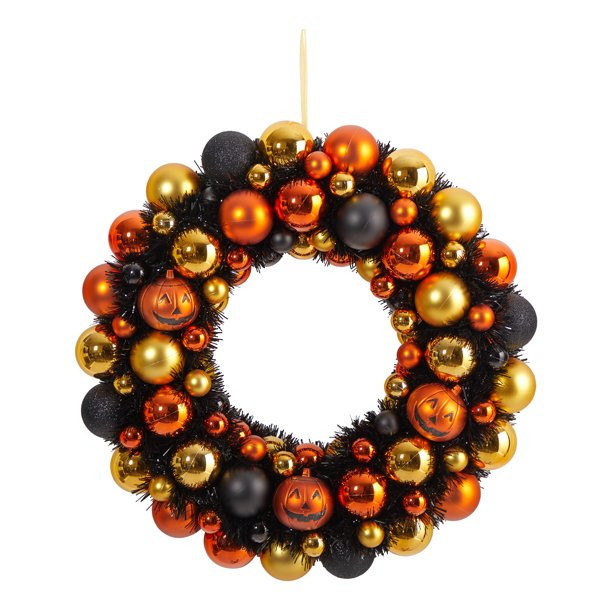 Nearly Natural 19in. Halloween Shatterproof Jack-o'-lantern Pumpkin Ornament Wreath | Walmart (US)