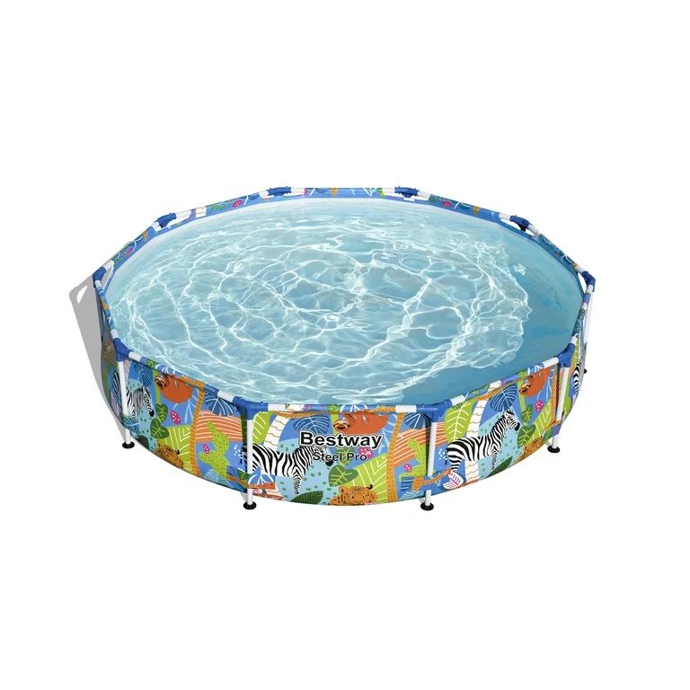 Bestway Steel Pro 10 ft. x 26 in. Round Metal Frame Above Ground Pool, Animal Print - Walmart.com | Walmart (US)