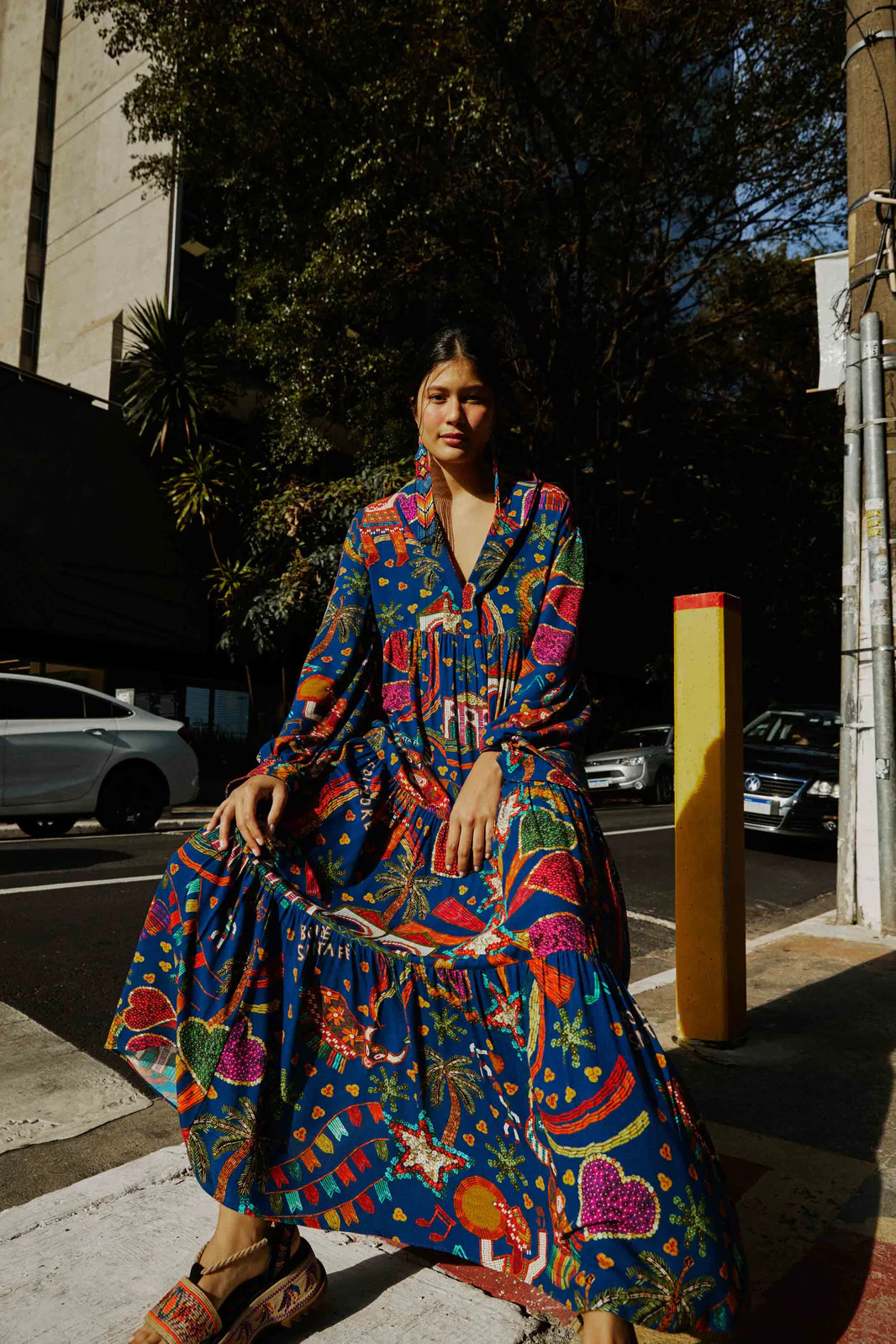 Blue folk party maxi dress | FarmRio (US)