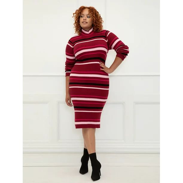 ELOQUII Elements Women's Plus Size Striped Sweater Midi Dress | Walmart (US)