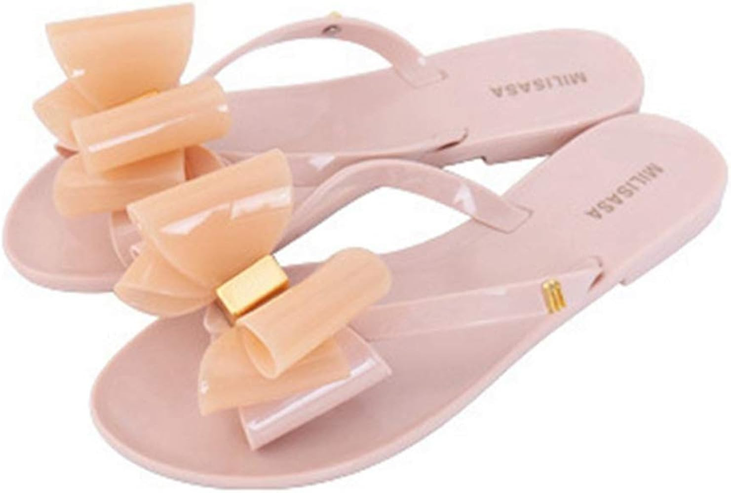 MIOKE Women's Bow Studded Jelly Flipflops Sandals Summer Slip On Comfort Flat Beach Jellies Thong... | Amazon (US)