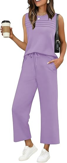 Ekouaer Two Piece Sets for Women Summer Vacation Fashion Outfits Sleeveless Top Wide Leg Pants 20... | Amazon (US)